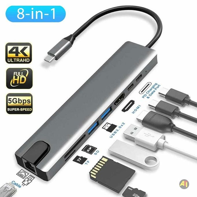 Adaptateur Hub 8-en-1 HDMI 4K,USB 3.0 DP